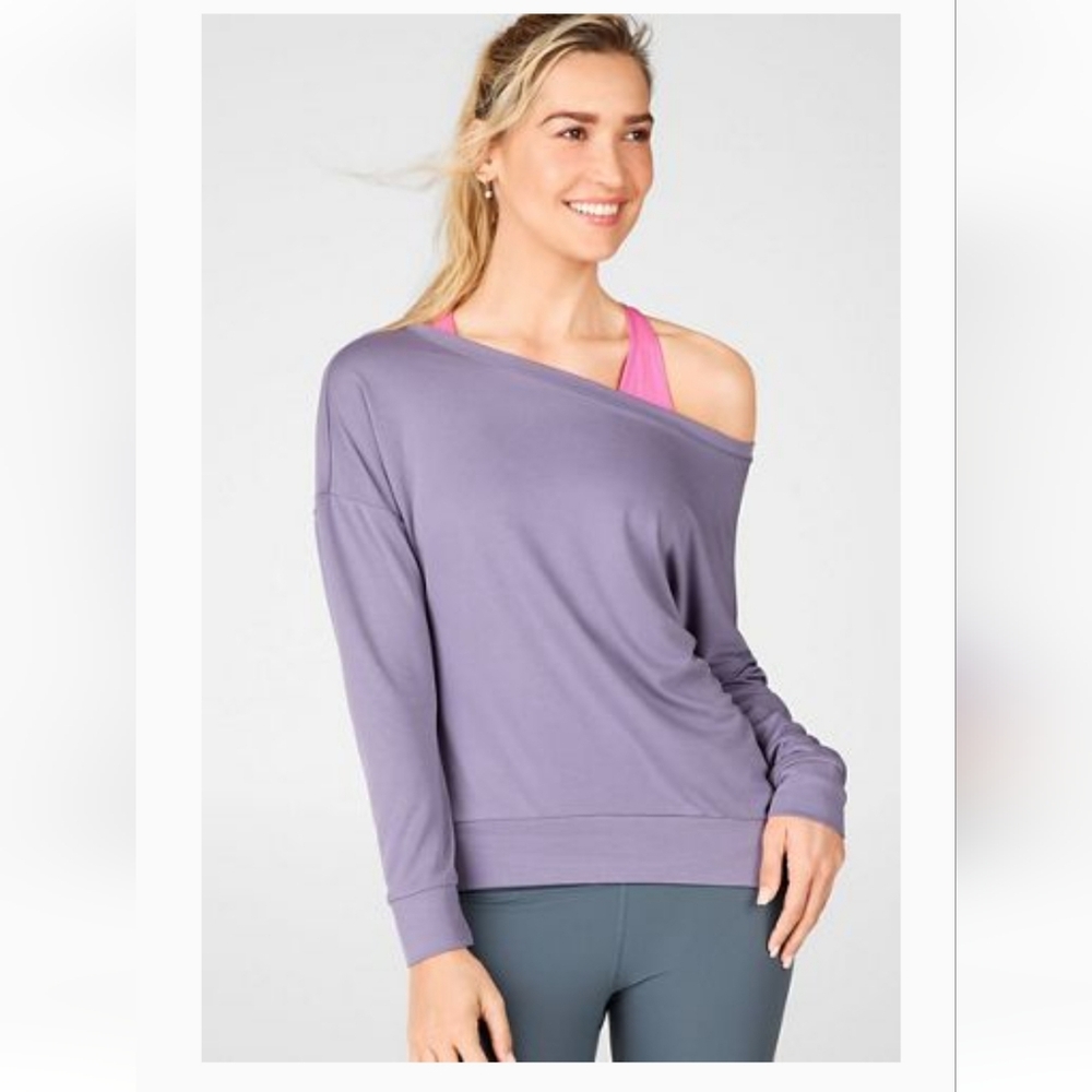 Fabletics 2pc Set Dusty Purple Off-Shoulder Top With Opal Bralette